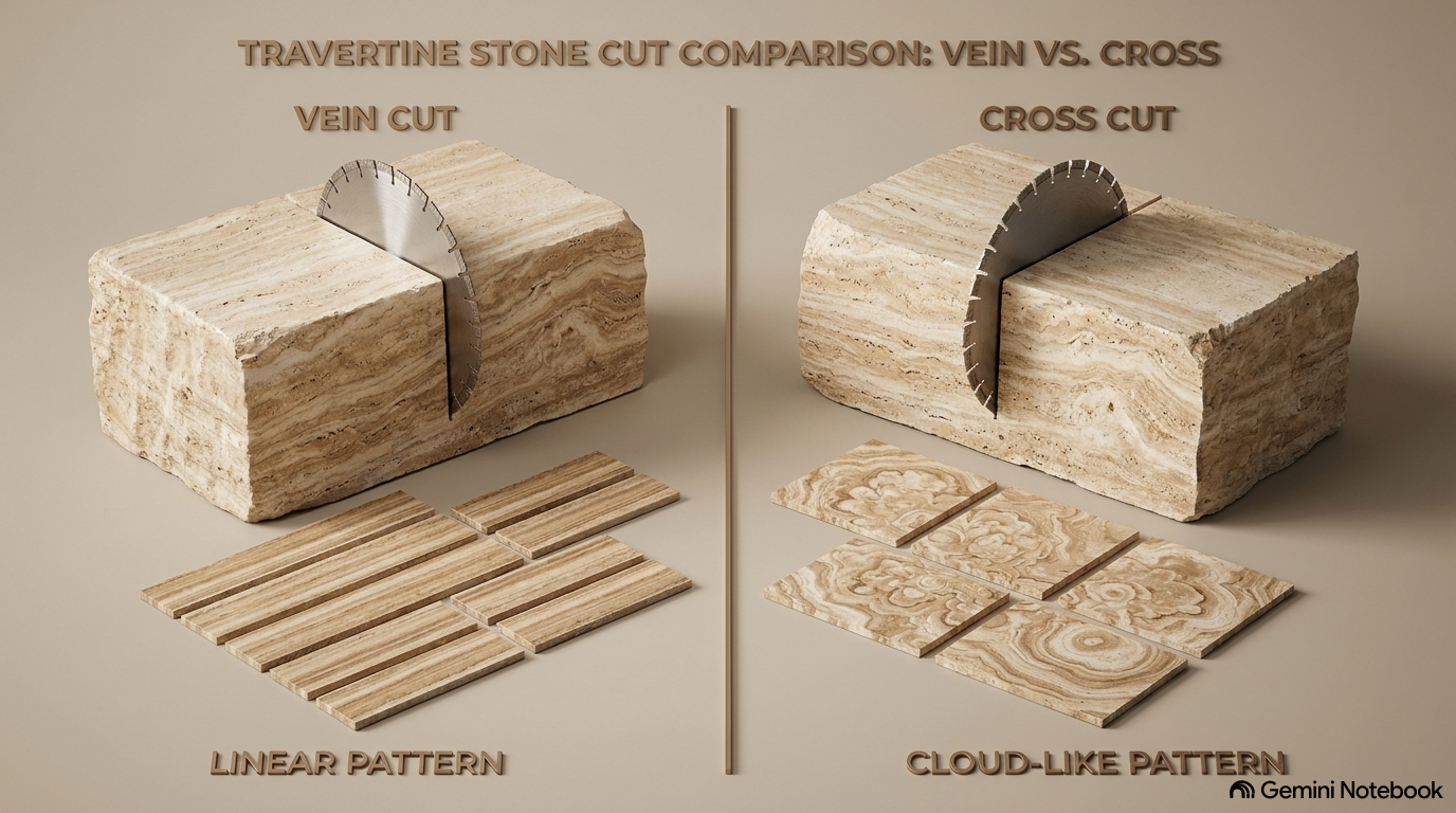 השוואת חיתוך טרורטין: Vein Cut עם דוגמה ליניארית מול Cross Cut עם דוגמה עננית