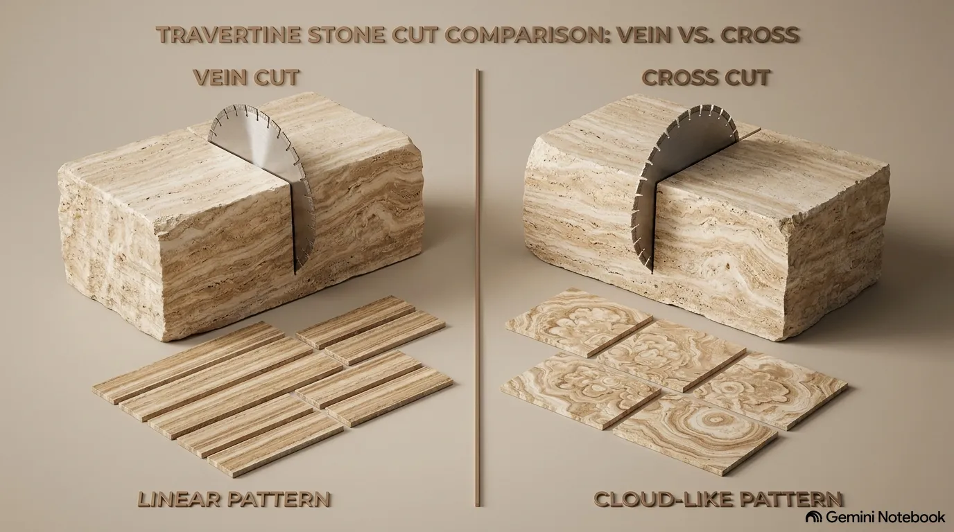 השוואת חיתוך טרורטין: Vein Cut עם דוגמה ליניארית מול Cross Cut עם דוגמה עננית